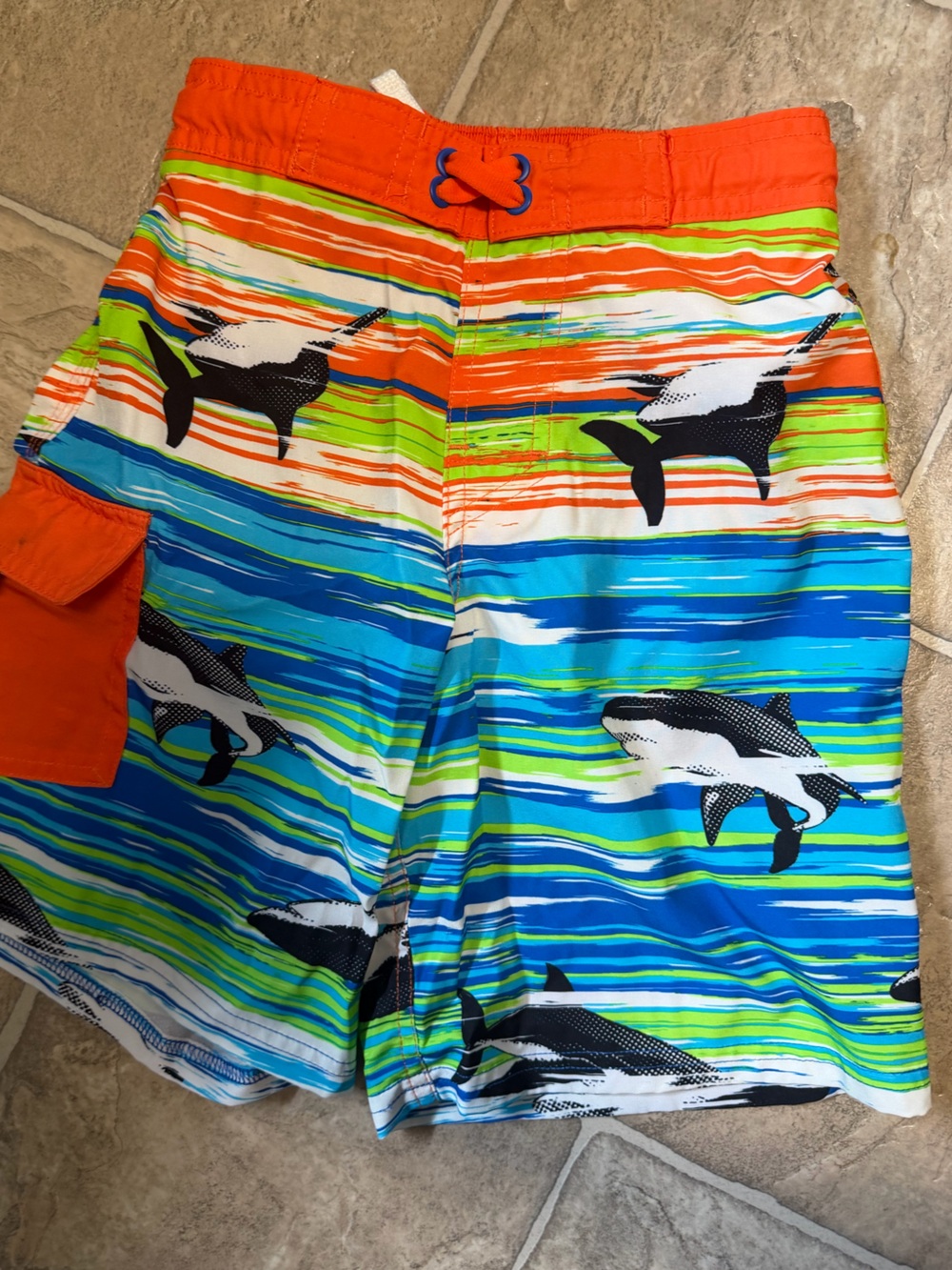 Boys Striped Swim Shorts in Blue, Green & Orange
